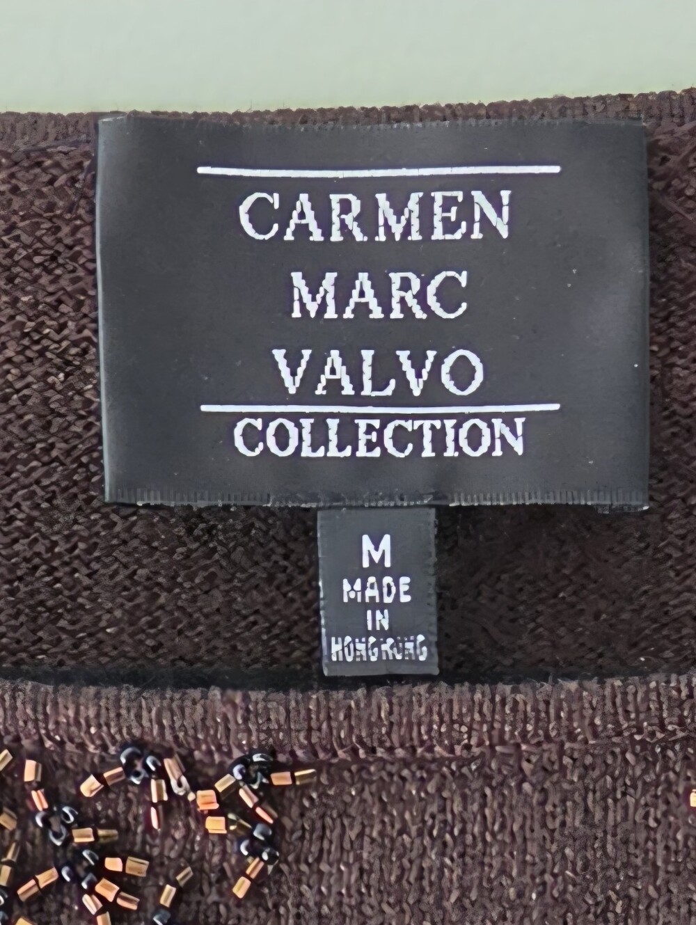 Carmen Marc Valvo Beaded Knit Sweater Top Espresso Brown Shimmer Size M Medium - Picture 2 of 5
